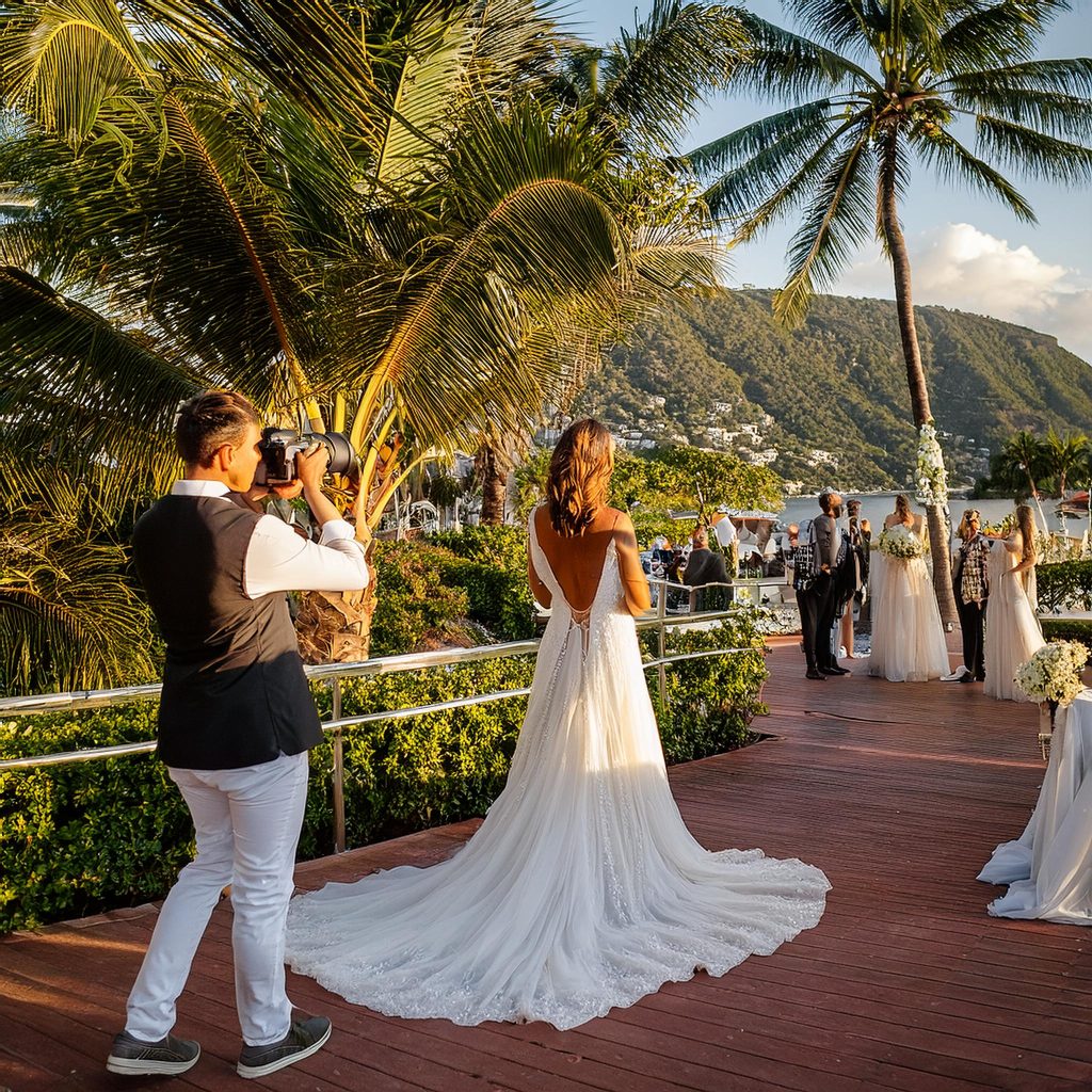 Photographer photographing a wedding in Mexico's tropical paradise